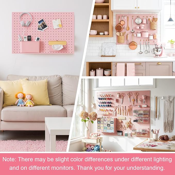 Peg Board, 2 Pack Metal Pegboard Panels Pink Pegboards Wall Organizer - Image 8