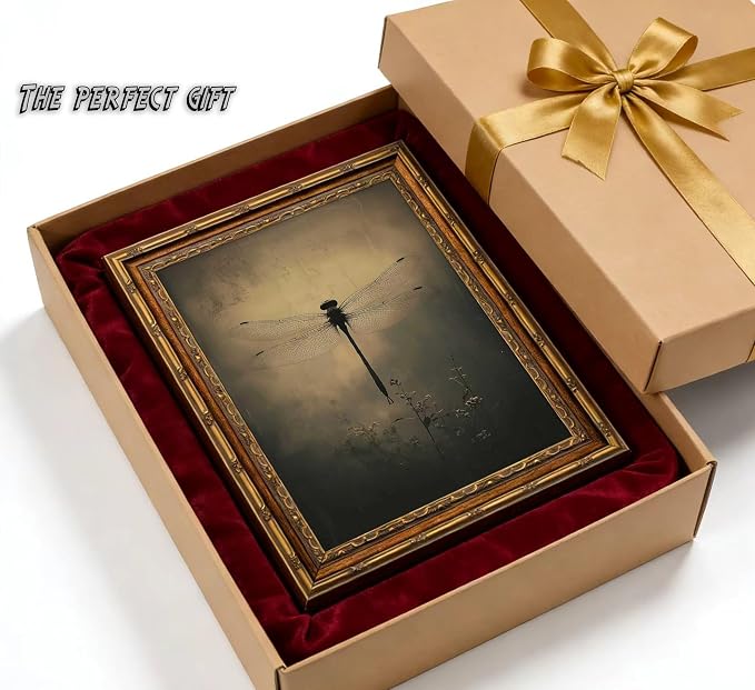 Vintage Gold Framed Wall Art Retro Dark Dragonfly Painting Canvas Prints Gothic - Image 8