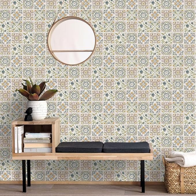Wudnaye Bohemian Wallpaper Peel and Stick Faux Tile Contact Paper 17”×196” Tile - Image 9