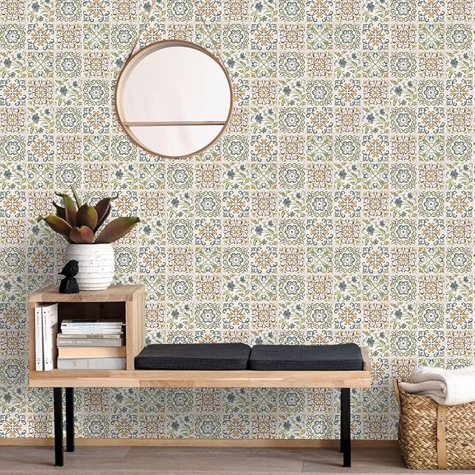 Wudnaye Bohemian Wallpaper Peel and Stick Faux Tile Contact Paper 17”×393” Tile - Image 8
