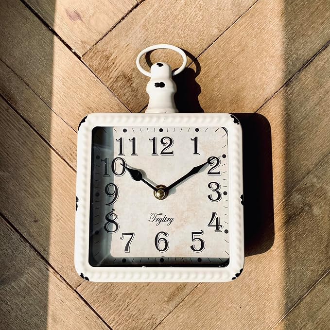 Retro Rectangle Small Wall Clock, Battery Operated Silent White Vintage Decor - Image 4