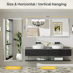 72x32 Inch Brushed Silver Bathroom Mirror - Image 5