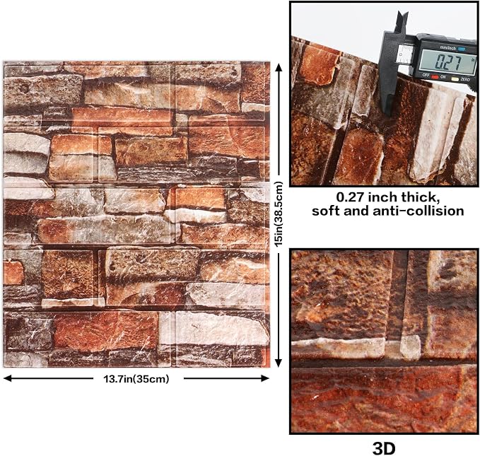 10PCS 3D Wall Panels Peel and Stick Foam, Self-Adhesive Decorative 3D Brick - Image 3