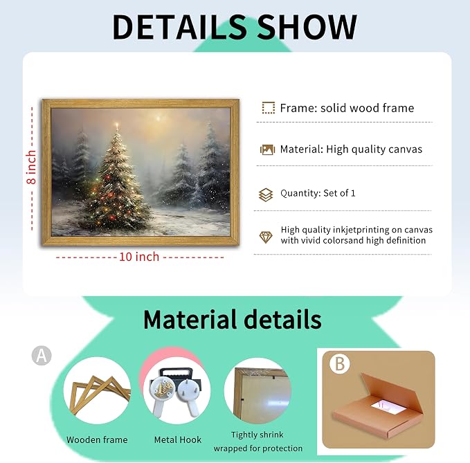 Vintage Christmas Wall Art, Vintage Pine Tree Canvas Wall Decor Painting - Image 3