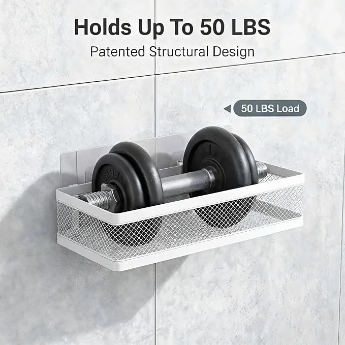 PUSDON Mesh Shower Caddy Wall Mount, Heavy Duty Adhesive Bathroom Shelf - Image 6
