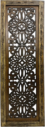 Floral Hand Carved Wooden Wall Panels Set of 2, Rustic Brown Decorative Wall Art - Image 4