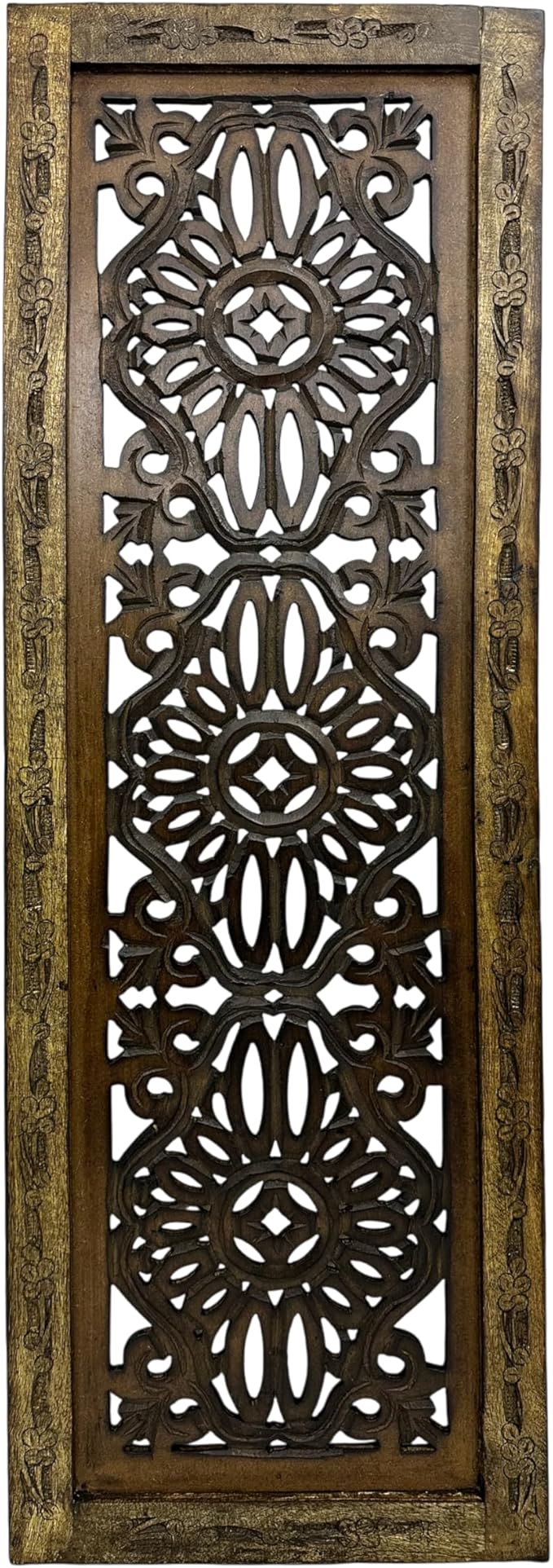 Floral Hand Carved Wooden Wall Panels Set of 2, Rustic Brown Decorative Wall Art - Image 4