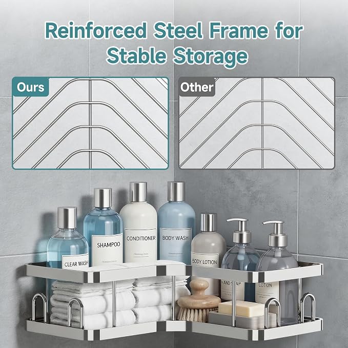 Veken Corner Shower Caddy 5-Pack, Advanced Rustproof Design, No Drilling - Image 4