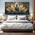 Large Buddha Lotus Canvas Wall Art Abstract Gold and Grey Zen Buddhism Decor - Image 5