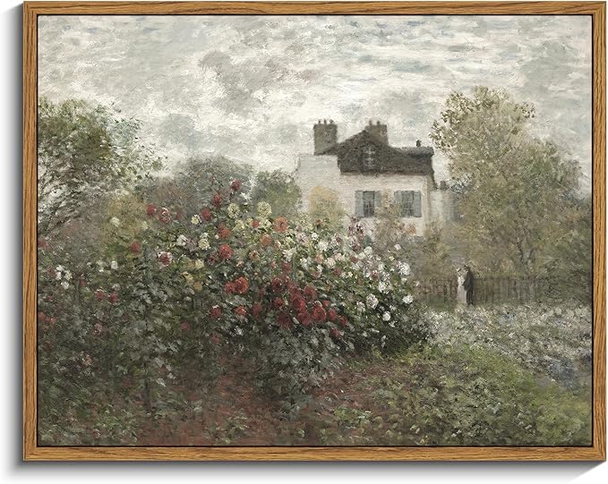 InSimSea Framed Canvas Wall Art Vintage Decor, Garden Full of Flowers Oil by InSimSeaArt