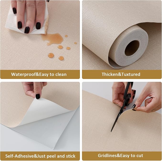 Grasscloth Peel and Stick Wallpaper 20.8"x394" Beige Thick Fabric Textured - Image 4