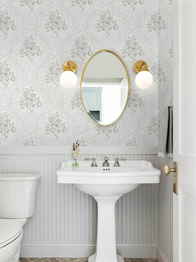 Ismoon Floral Peel and Stick Wallpaper Vintage White and Grey Contact Paper - Image 3