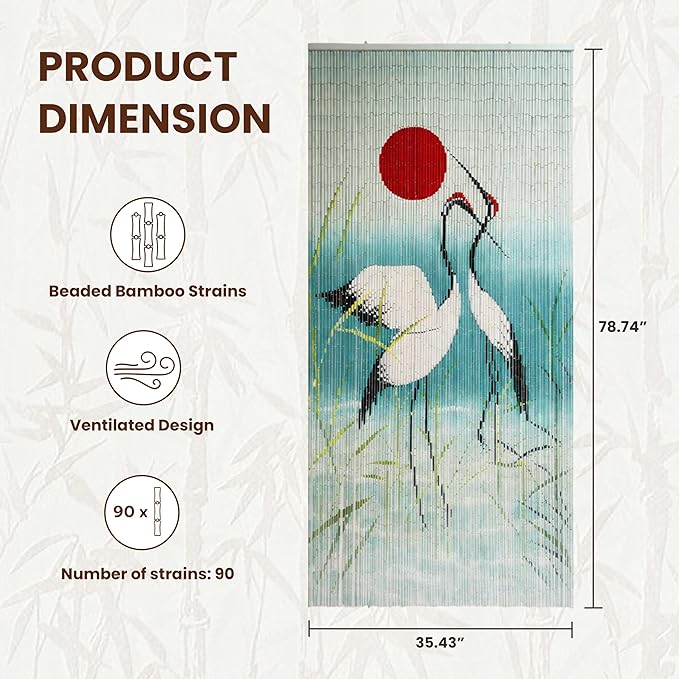 Vietbud Décor Cranes with Red Sun Beaded Curtains - Image 2