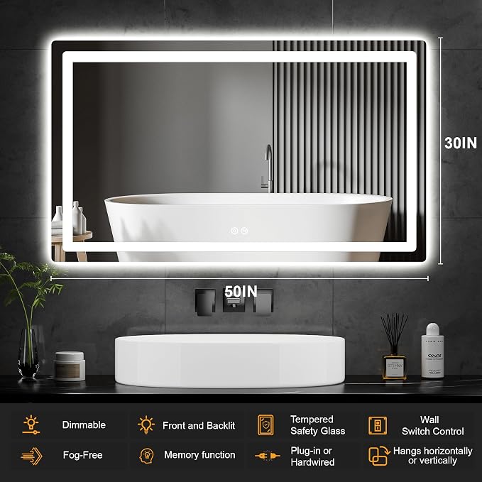 Led Mirror for Bathroom, 30x50 Bathroom Vanity Mirror for Wall - Image 8