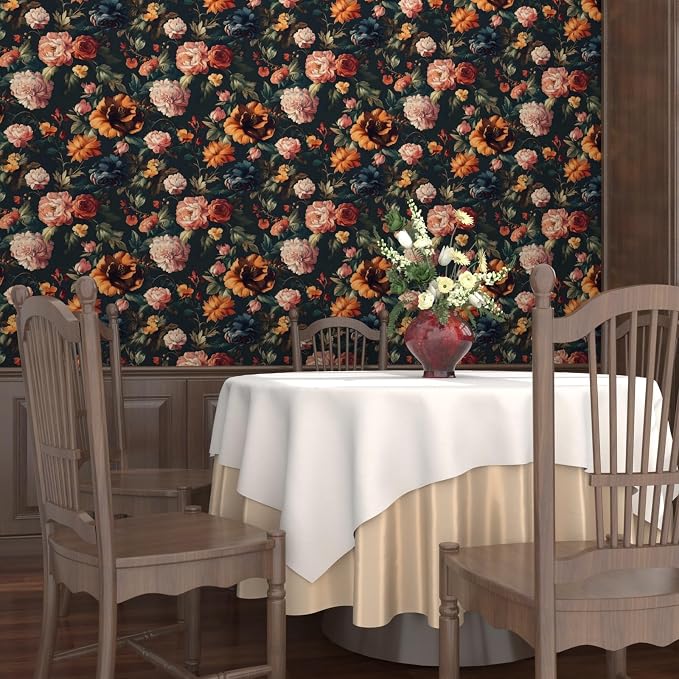 Colorful Floral Peel and Stick Wallpaper Gothic Dark Contact Paper Orange - Image 3