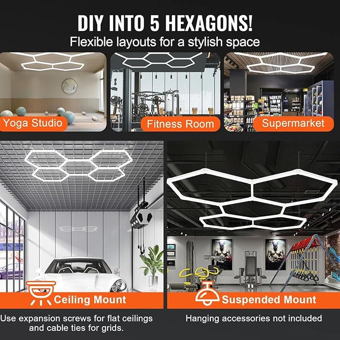 5-Hexagon LED Garage Light, 240W 24800LM Honeycomb Ceiling Light - Image 6