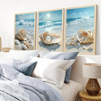 SYWENNOI 3 Piece Wood Framed Beach Wall Art, Sandy Shore, Pearl in Shell - Image 4