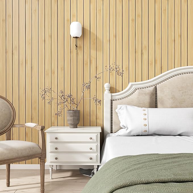 VEELIKE Natural Bamboo Slat Wall Panels Peel and Stick 3D Textured Wood Grain - Image 2