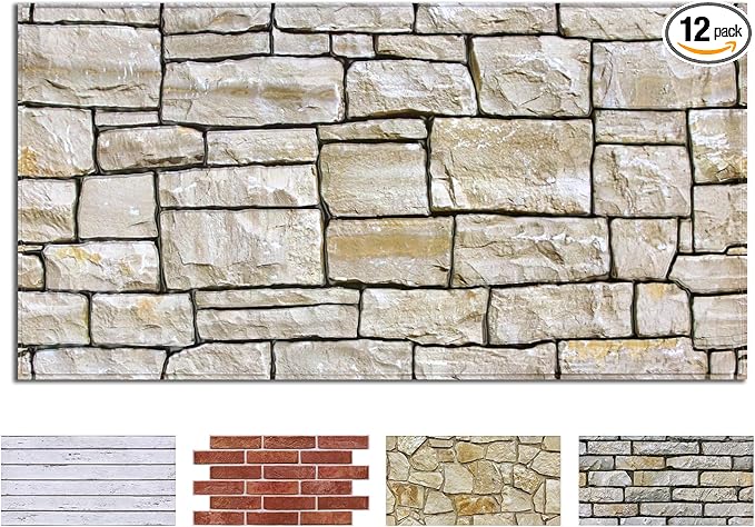 COMSTICKC 3D Faux Stone Wall Sticker Peel and Stick Wall Covering, DIY by COMSTICKCDECOR