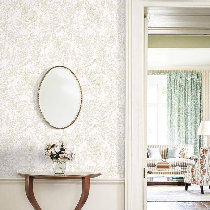Ismoon Floral Peel and Stick Wallpaper Vintage Beige Contact Paper Boho - Image 4