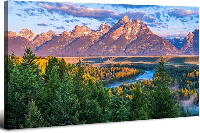 Grand Teton Mountain Wall Art Sunset Nature National Park Posters Oxbow Bend by HOME