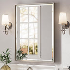 Brushed Nickel Bathroom Mirror, 24x32 Inch Beveled Framed Bathroom Mirror by QUEENFUN