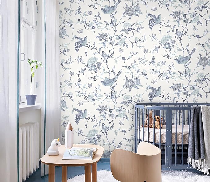 Timeet Peel and Stick Wallpaper Vintage Floral Contact Paper Blue and White - Image 4