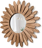 Honiway Mirror Wall Decor 21 inch Rustic Wood Boho Aesthetic Mirror by Honiway