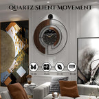 Modern Walnut Marble Dial Wall Clock, Large Wood Metal Frame Silent Non Ticking - Image 4