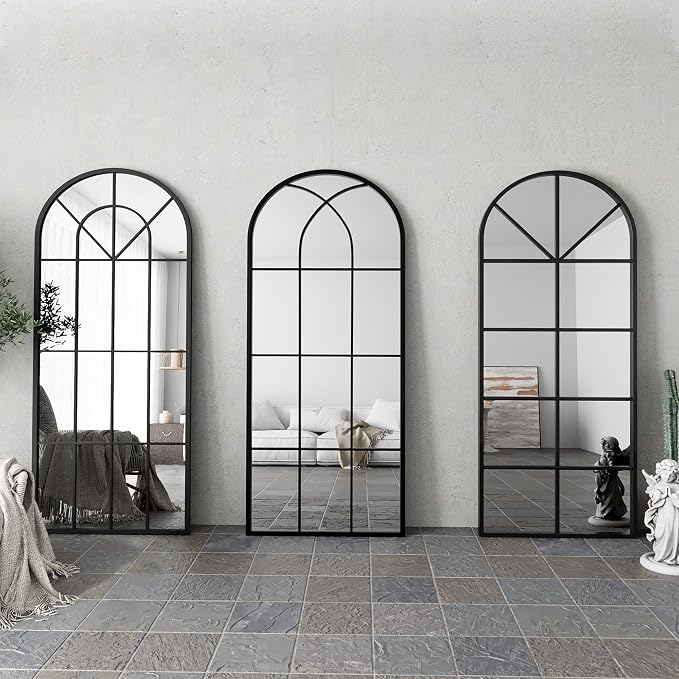 Full Length Mirror, Large Body Arched Wall Mounted Window Pane Mirrors - Image 8