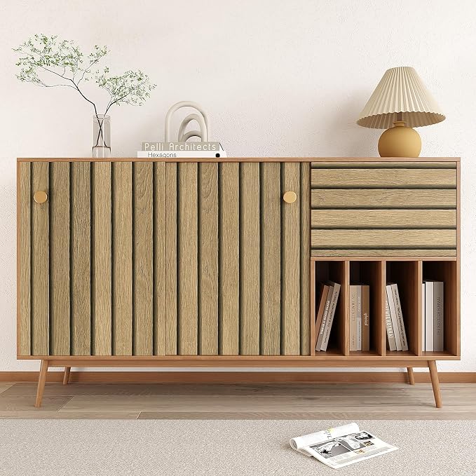 VEELIKE Natural Light Oak Wood Slat Peel and Stick Wallpaper Wood Panel - Image 7