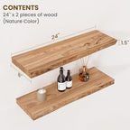 Floating Shelves for Wall Decor, Rustic Solid Elm Wood Live Edge Floating - Image 2