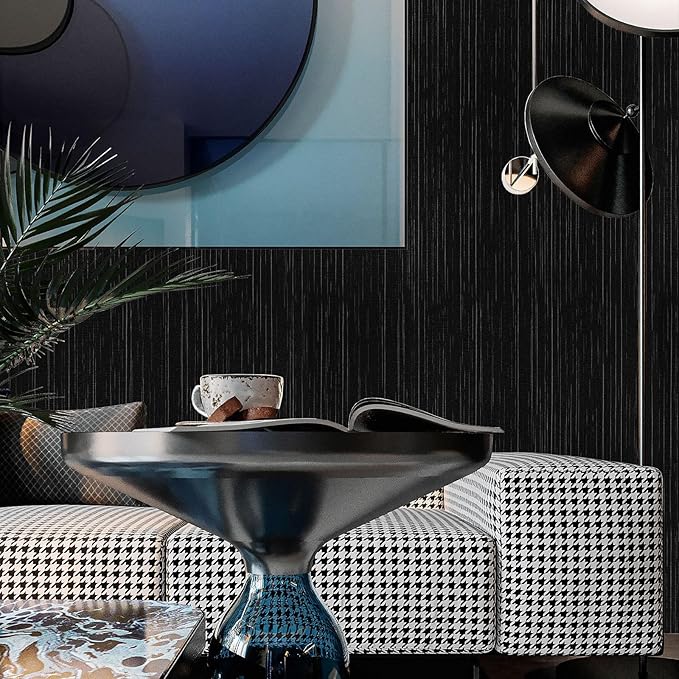 Black Grasscloth Peel and Stick Wallpaper Vintage Texture Removable Waterproof - Image 7