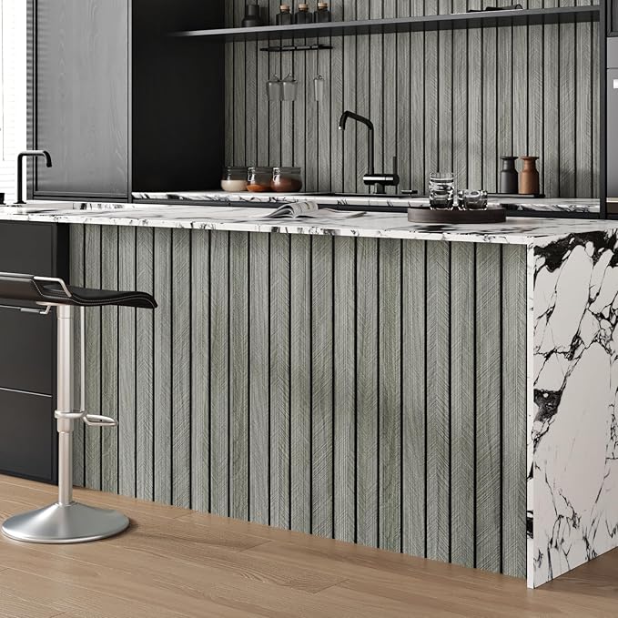 Grey Wood Wall Slat Panels Peel and Stick 3D Textured Fluted Wood Panels - Image 4