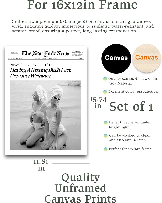 iHery Unframed Trendy Hot Girls NewsPaper Wall Art Prints, 12x16in Canvas Wall - Image 2