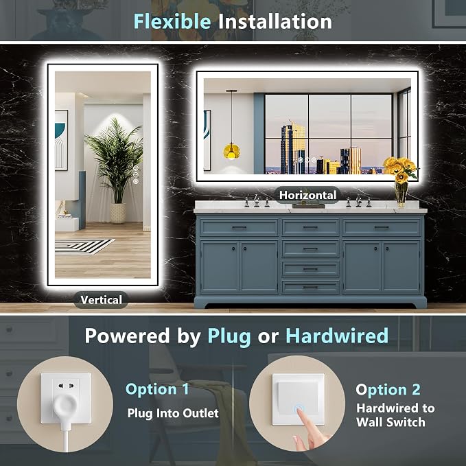 77x36 Black Framed LED Bathroom Mirror - Image 7