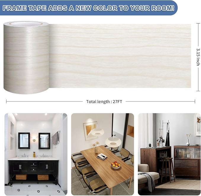 TIANLDD 27 FT Wood Grain Wallpaper Border, Removable Waterproof Mirror Border - Image 3