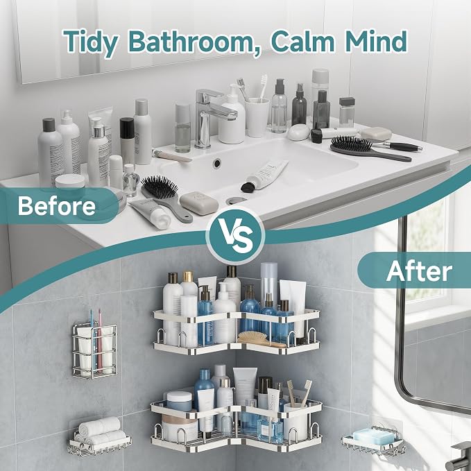 Veken Corner Shower Caddy 5-Pack, Advanced Rustproof Design, No Drilling - Image 6