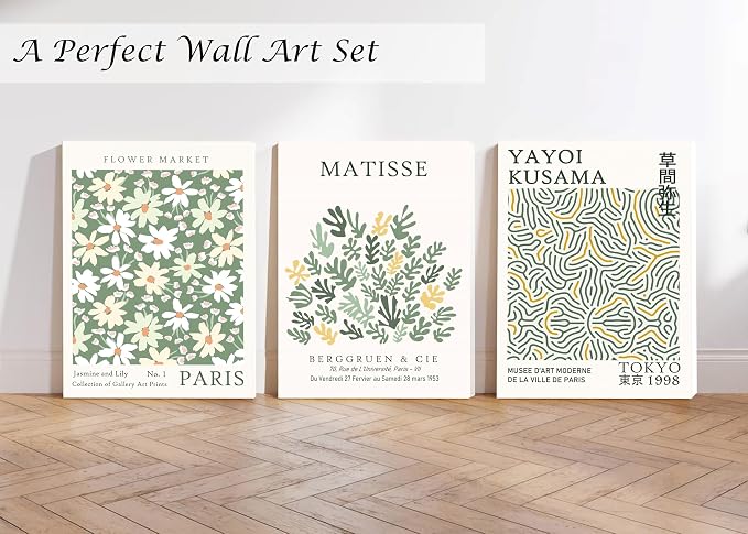Induslyfe Framed Green Wall Art Canvas Decor Set of 3, Matisse Wall Art Framed - Image 2