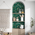 Laatse Dark Floral Wallpaper Peel and Stick 17.5in x 118in Vintage Green Gold - Image 2