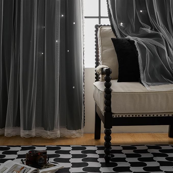 XiDi Curtains for Bedroom Decor, Rainbow Black 52/90/1 - Image 6