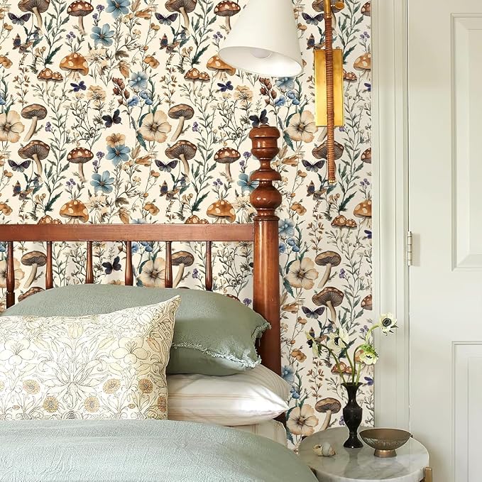 Froluya Mushroom Wallpaper Peel and Stick Vintage Floral Contact Paper 16.9" x - Image 9