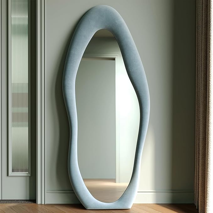 Honyee Full Length Mirror, Flannel Wrapped Wooden Frame Full Body Mirror - Image 2