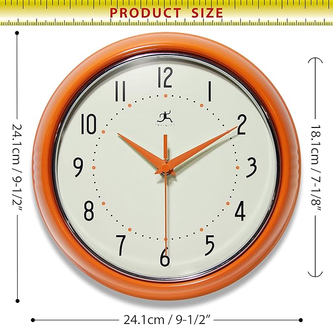 Infinity Instruments LTD. Retro 9 inch Silent Sweep Non-Ticking Mid Century - Image 4