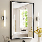 Black Framed Mirror for Bathroom, 24x36 Inch Black Rectangle Beveled Bathroom by QUEENFUN
