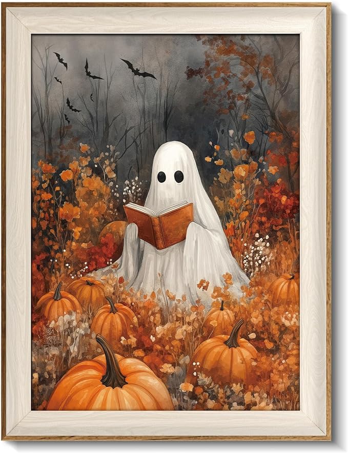 VIYYIEA Framed Wall Art for Living Room, Reading Ghost Canvas Prints, Autumn by VIYYIEAART