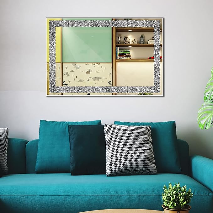 Ruomeng Wall Mirror Rectangular Crystal Crush Diamond Mirror - Image 3