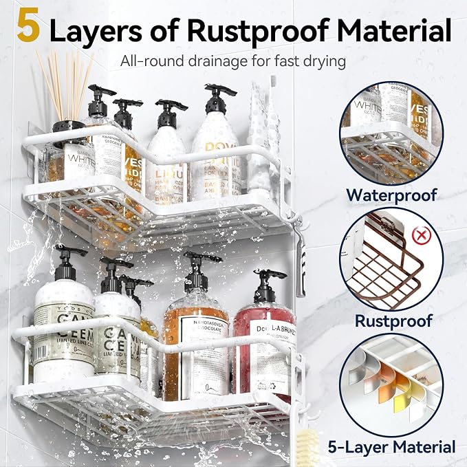 YASONIC Shower Caddy Corner, No Drilling Shower Organizer Corner - Image 2