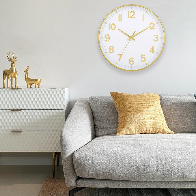 HZDHCLH White and Gold Wall Clocks Battery Operated 12 inch Silent Non Ticking - Image 4