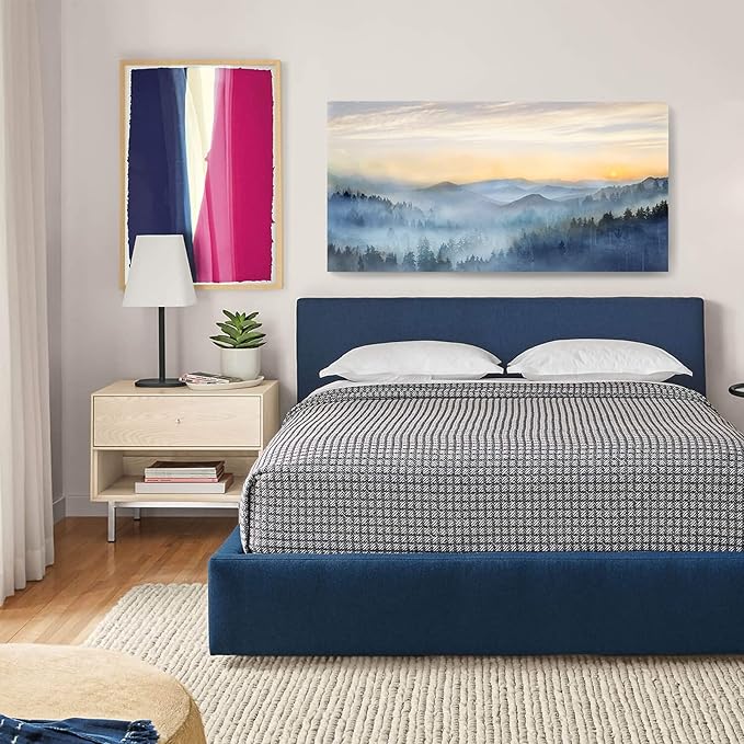 Wall Decor for Living Room Sunrise Misty Forest Print Picture Paintings Wall - Image 3
